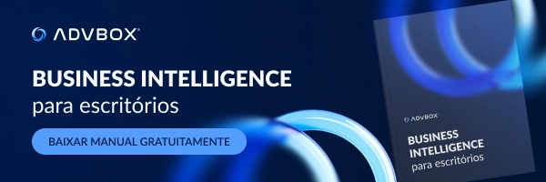 Banner com imagem ilustrativa de ebook sobre Business Intelligence para escritórios de advocacia, apresentando análise de dados jurídicos e indicadores para melhorar gestão, previsibilidade e tomada de decisão